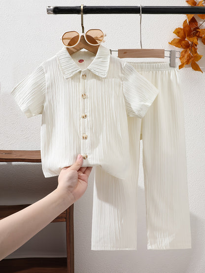 Boys' Casual Short-Sleeve Shirt and Trousers Set for Spring/Summer
