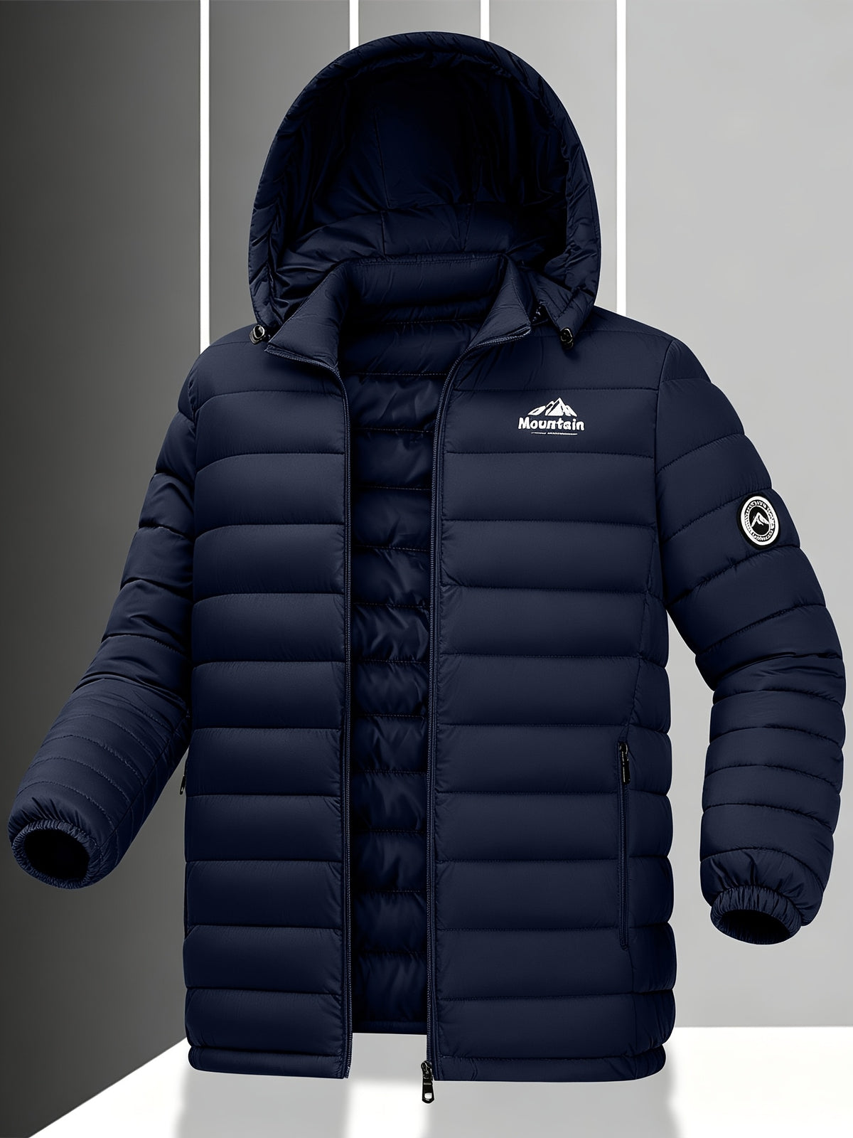 Men's Windproof Quilted Hooded Winter Jacket, Casual Warm Coat