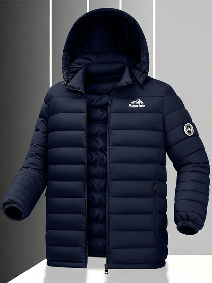 Men's Windproof Quilted Hooded Winter Jacket, Casual Warm Coat