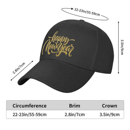 Men's Happy New Year Print Trucker Hat - Breathable Lightweight All-Season Cap with Golden Lettering & Confetti Design, Black & Golden Party Hat for Christmas, New Year's Eve, Mardi Gras - Machine Washable Casual Sport Cap fo