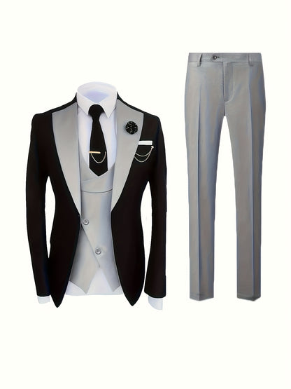 Men's 3-Piece Polyester Suit with Vest and Trousers