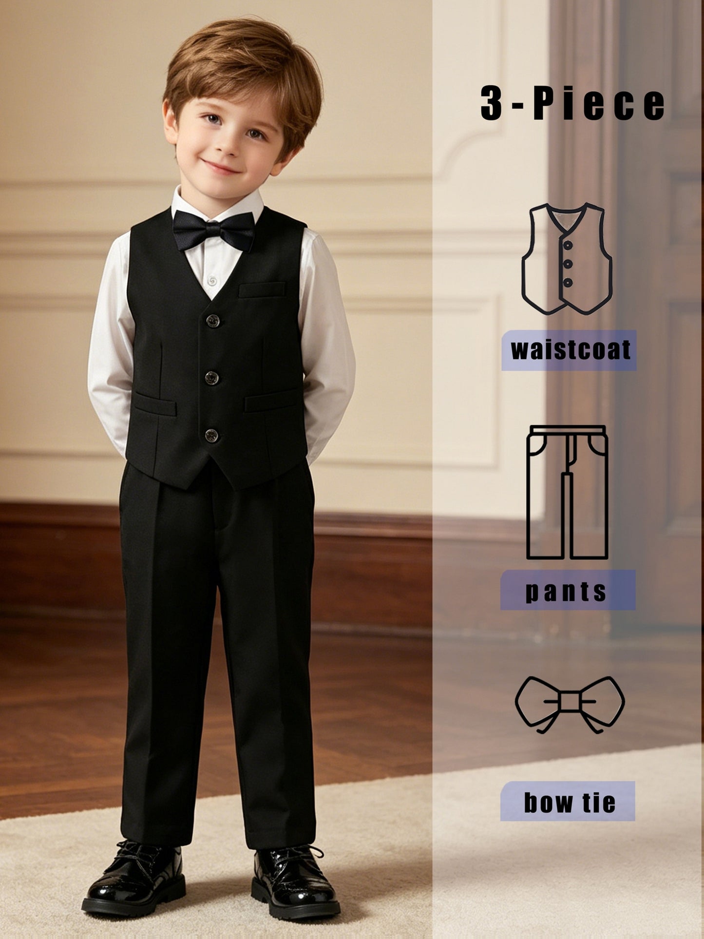 Boys' Gentleman's Vest Set with Pants & Black Bow Tie