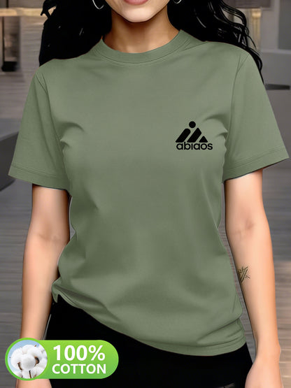 Women's Cotton Crew Neck T-Shirt with Geometric Print