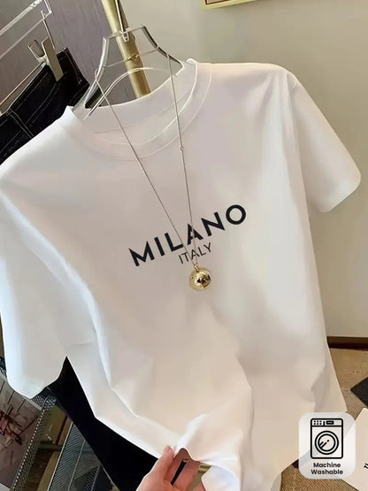 Women's Casual Cotton Blend Round Neck Letter Print T-Shirt