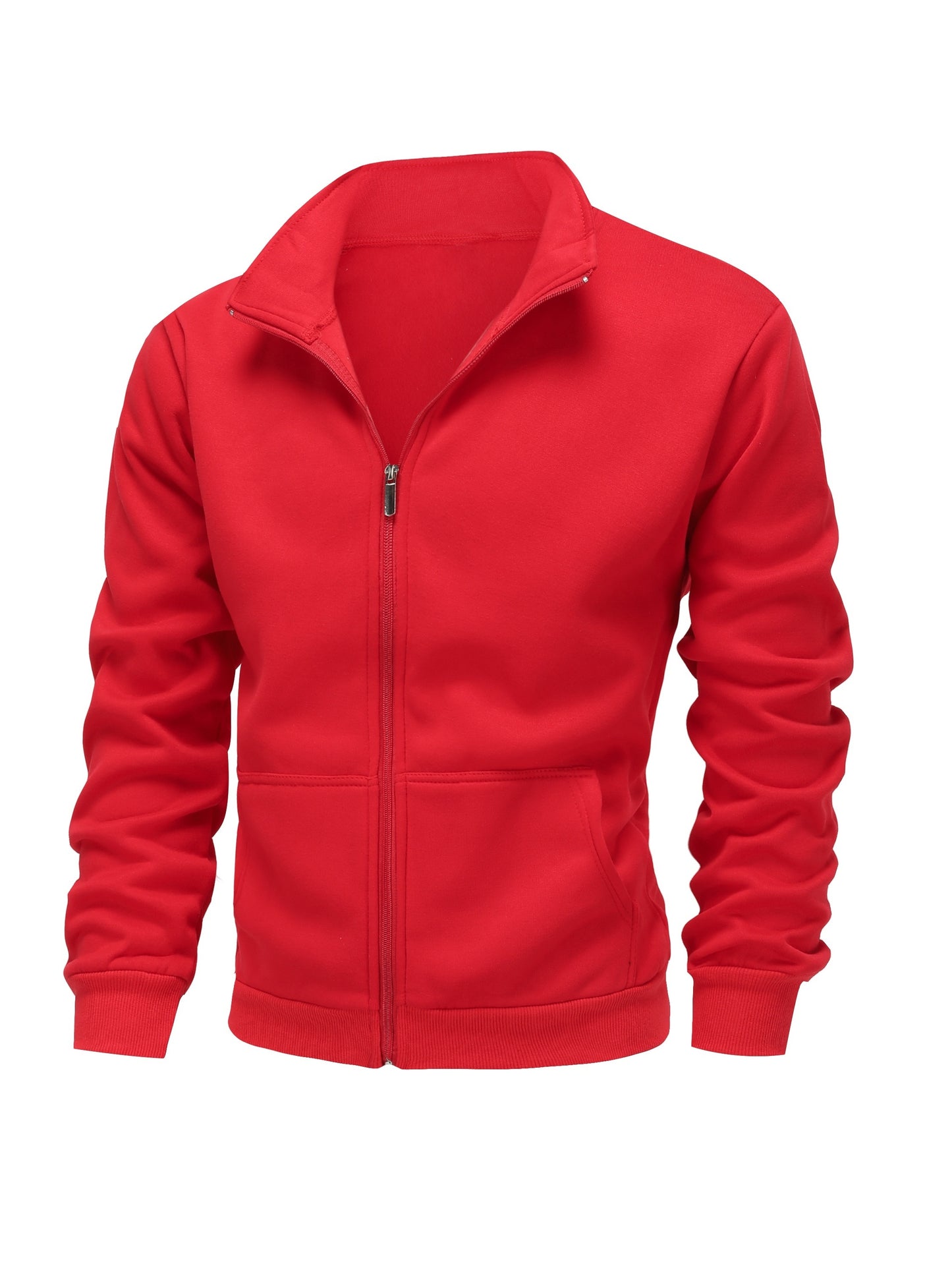 Men'S Red Fleece Zip-Up Hoodie - Cozy Fall & Winter Casual Jacket with Front Pockets, Long Sleeves, and Drawstring Hood, Hooded Sweatshirt, Autumn Outerwear, Durable Fabric
