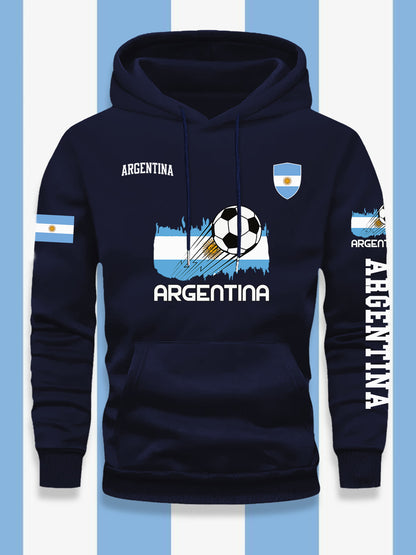 Men's Casual Hooded Sweatshirt with Argentina Flag Pattern