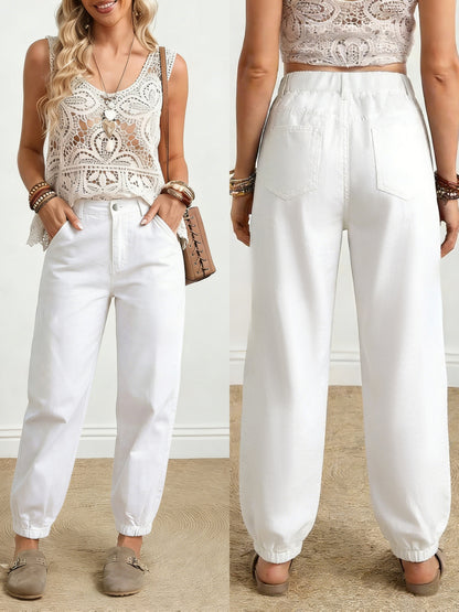 Women’s Stretch White Jogger-Style Denim Pants for All Seasons