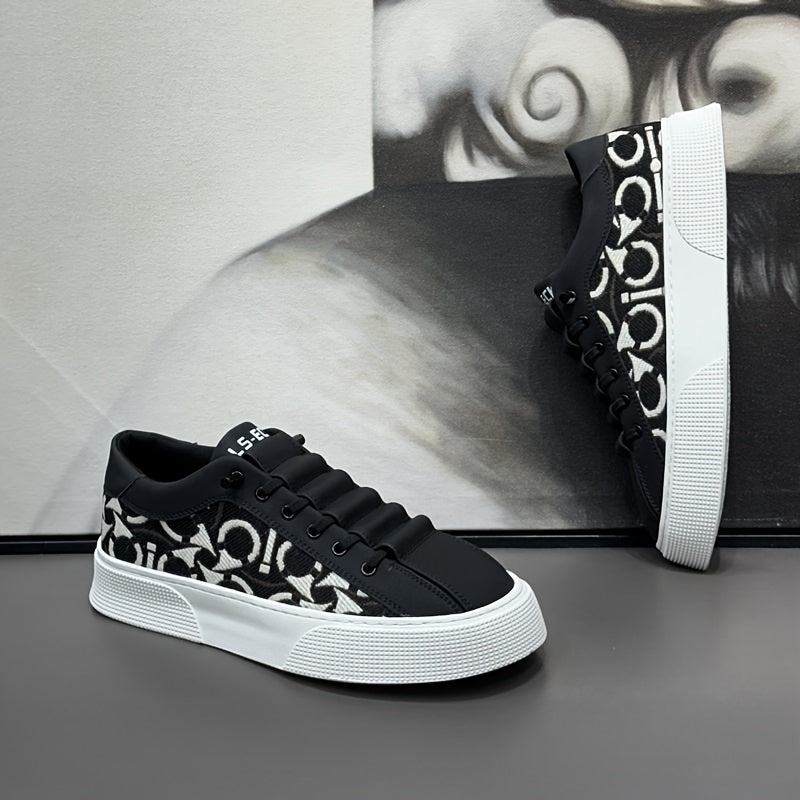 2025 New Men's Spring Slip-On White Sneakers, Breathable Casual Shoes with Embroidered Print, Trendy Footwear - ayq
