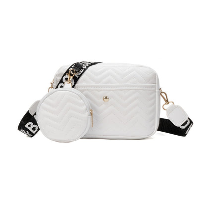 New Quilted Shoulder Bag, Casual Zipper Crossbody Bag, V-Pattern Two Piece Small Square Bag, Shoulder Bag with Zero Wallet, Letter Shoulder Strap, Coin Wallet, Card Bag, Phone Bag, Camera Bag, Lipstick Bag, Key Bag(8.66*5.12*
