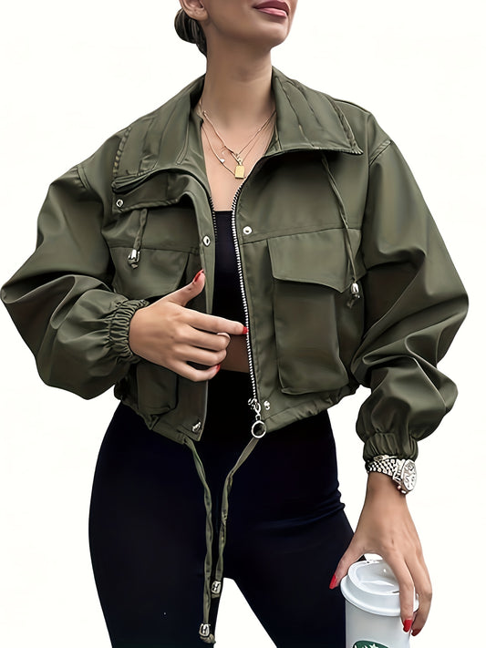 Women's Elegant Fused Lapel Zipper Jacket for Spring Summer