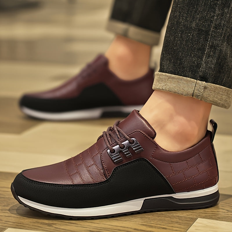 1pair Men'S Casual Business Sneakers, Round Toe, Low-Top, Solid Color, Faux Upper, with Fabric Lining, EVA Insole, PVC Sole, Lace-Up Closure for Daily and Leisure Wear