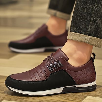 1pair Men'S Casual Business Sneakers, Round Toe, Low-Top, Solid Color, Faux Upper, with Fabric Lining, EVA Insole, PVC Sole, Lace-Up Closure for Daily and Leisure Wear
