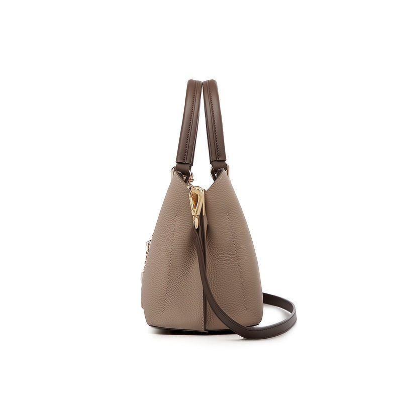 Elegant Large-Capacity Women's Leather Tote Bag with Tassel