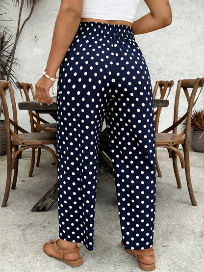 Women's Elegant Polka Dot Stretch Waist Tapered Pants