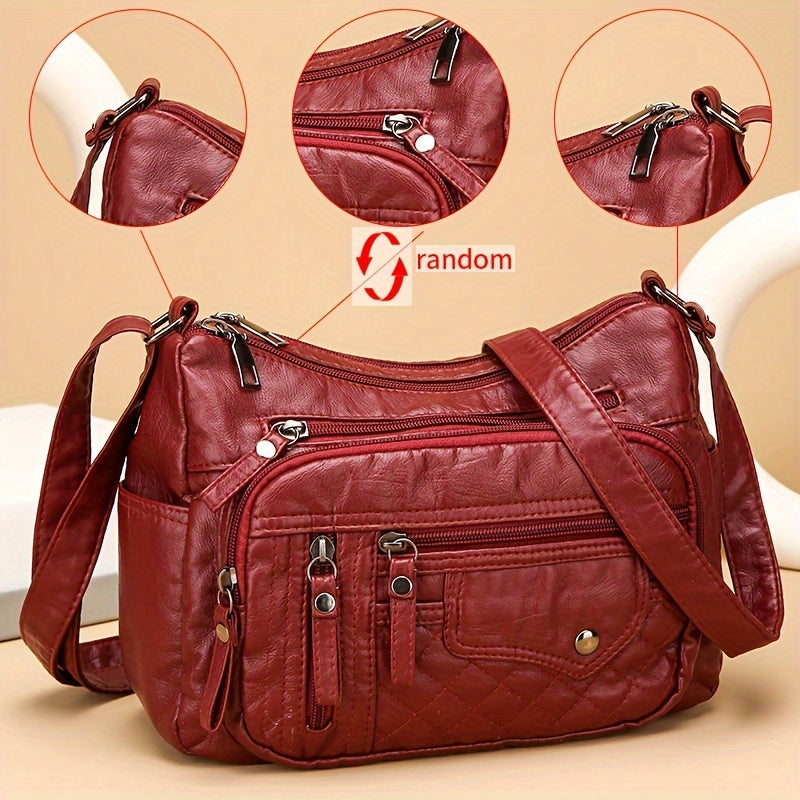 Large Capacity Nylon Shoulder Bag with Adjustable Strap, Anti-Theft Zip Closure - Available in Light Brown, Light Gray, Red, Black