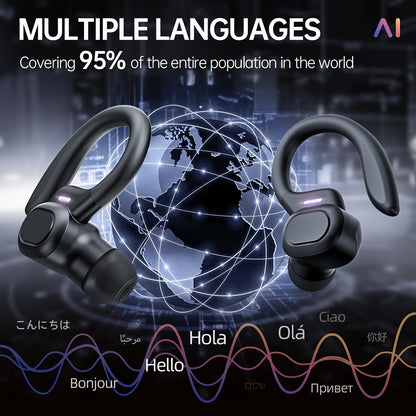 LIFEBEE Real-Time Multi-Language Translation TWS Sports Earbuds, True Wireless Ear Hook Headphones with Microphone, Wireless Connectivity, Volume Control, USB Rechargeable - Ideal for Workout & Daily Use, Wireless Earbuds