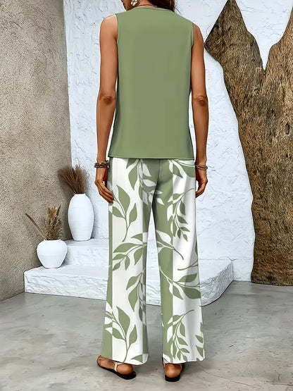 Elegant Sleeveless Cardigan and Floral Pants Set for Spring