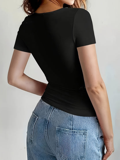 Women’s Solid Color Fitted Short-Sleeve T-Shirt for Summer