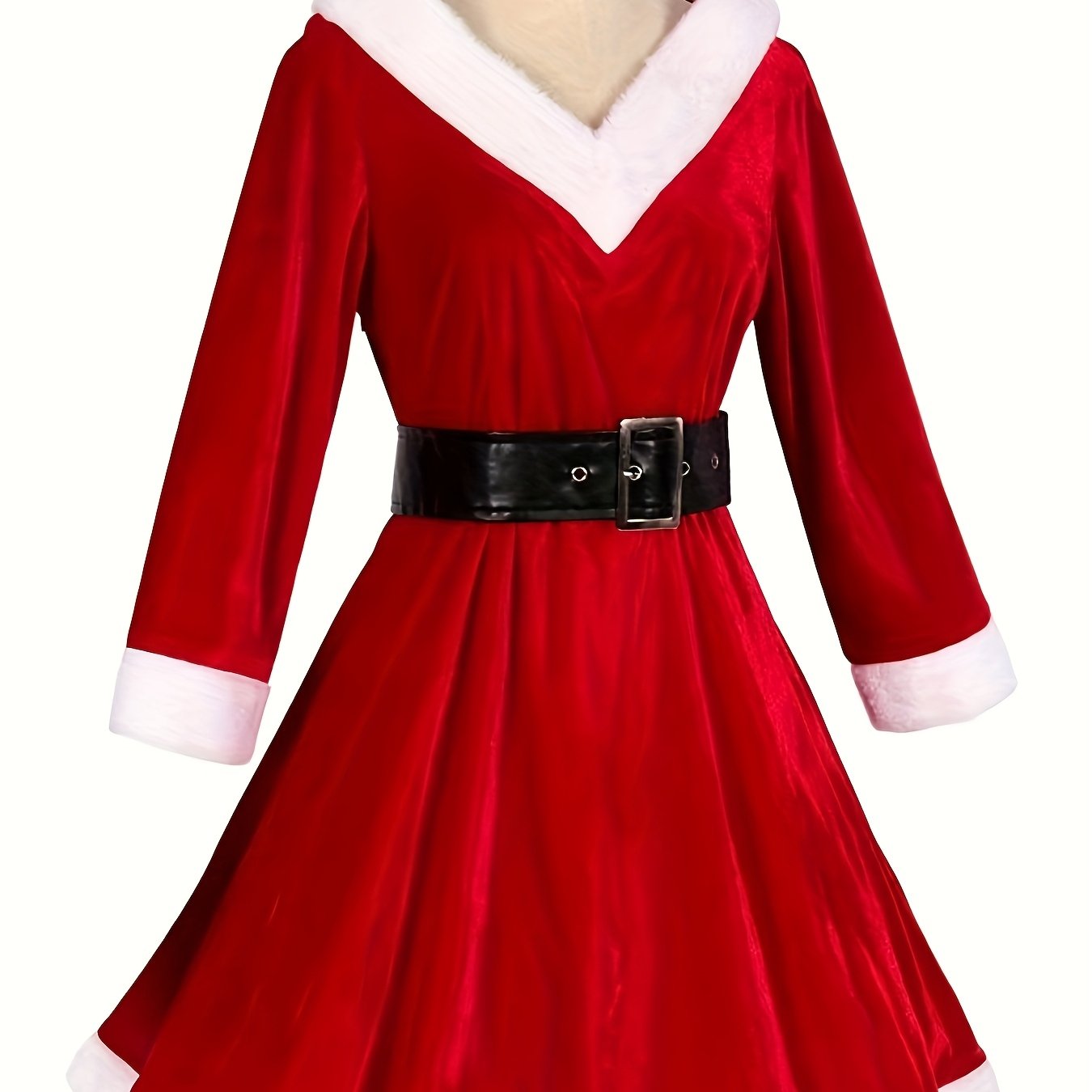 Women'S Elegant Red & Poinsettia Christmas Hooded V-Neck Party Dress with Belt - Sexy Temptation Outfit for Nightclub, Bar, Holiday Events - All-Season Formal &
