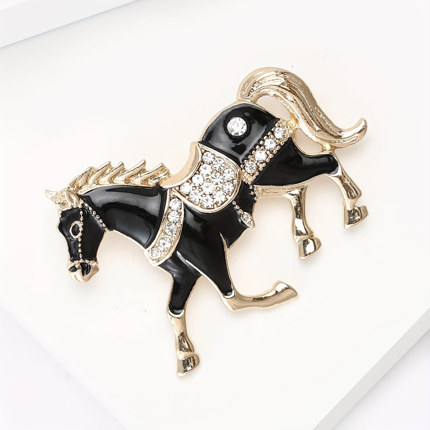 1pc Enamel Dripping Oil Inlaid Rhinestone Pony Fashion Brooch | Creative Ethnic Style Horse Badge Pin, High-End Design Couple Accessories, Exquisite Suit Corsage Party Decoration, Suitable for Christmas, Year of the Horse, Eq