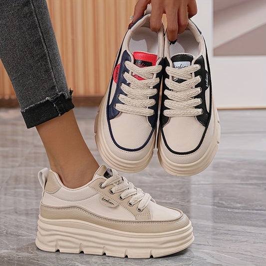 Ladies' 2025 new casual sports shoes, with a thick sponge sole and increased height, round toe plus size design, and versatile patchwork color casual shoes