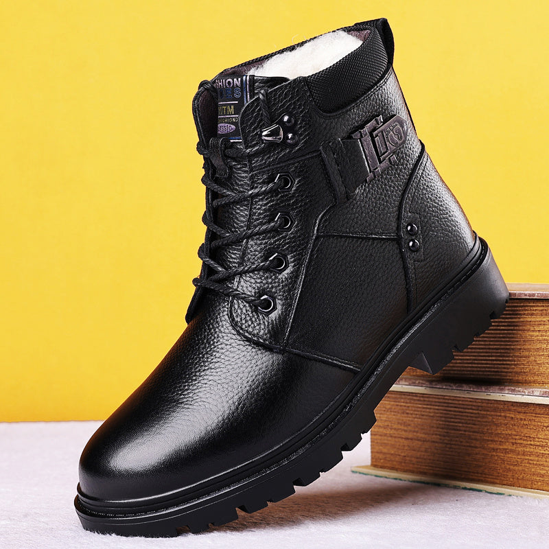 Men'S Winter Boots - Thick Warm Lace-Up Ankle Boots with Non-Slip Rubber Sole, Genuine Leather Upper & Lining, Round Toe for Cold Weather, Office, Formal