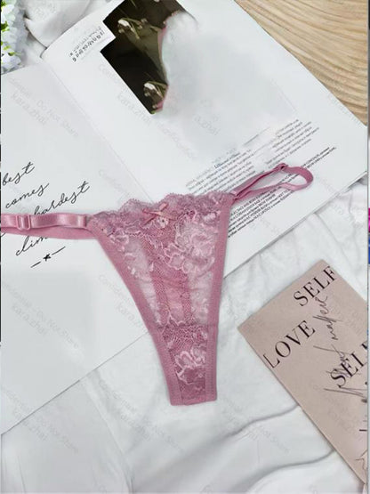 6-Pack Women's Lace Bowknot Thong Panties with Adjustable Waistband