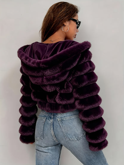 Elegant Women's Short Hooded Plush Coat for Fall/Winter