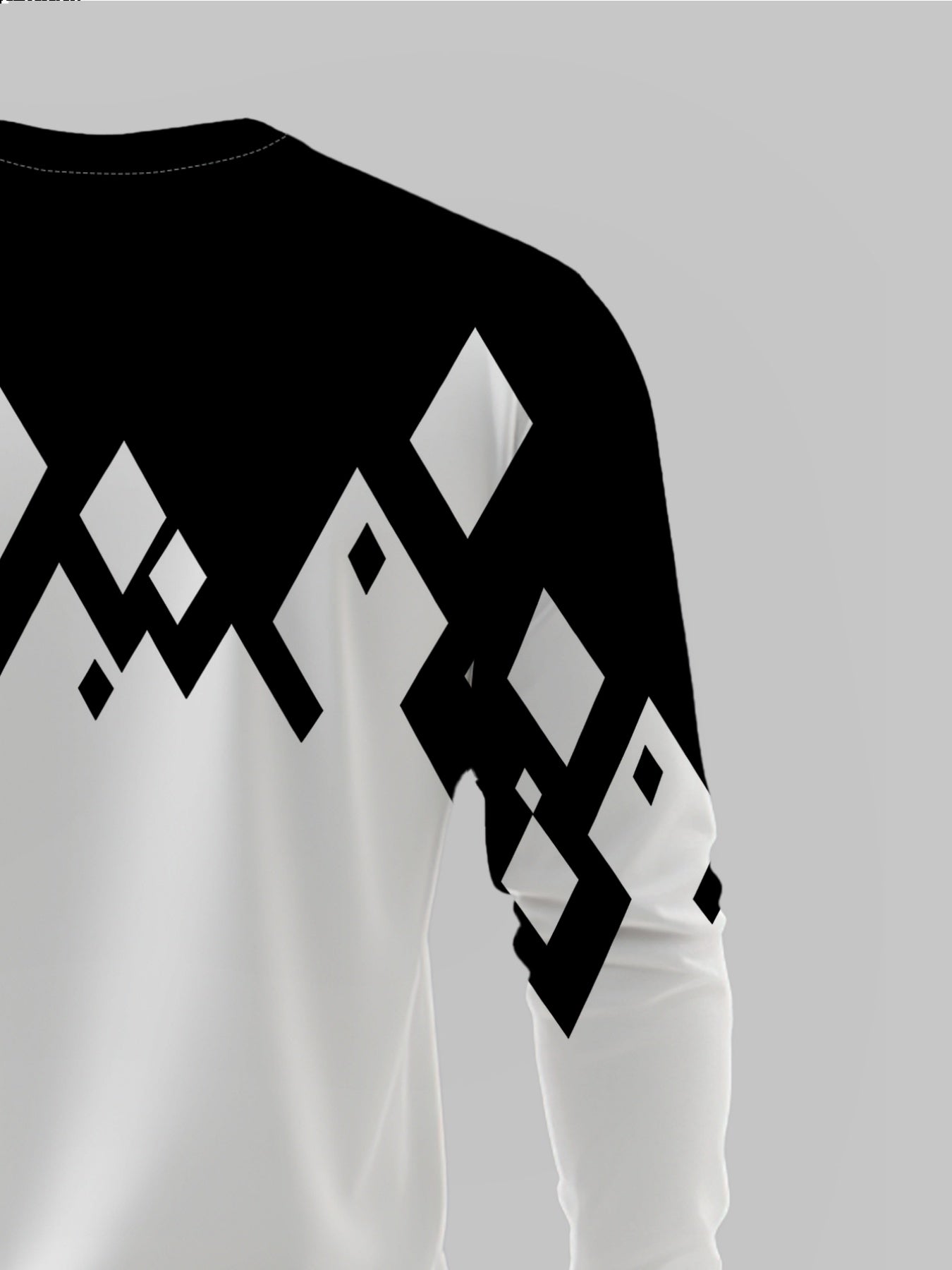 Men's Black & White Contrast Round Neck Long Sleeve T-Shirt - Casual Versatile Base Layer Top with Subtle Crossover Print, Machine Washable, Regular Fit for -Casual & Semi-Formal Wear