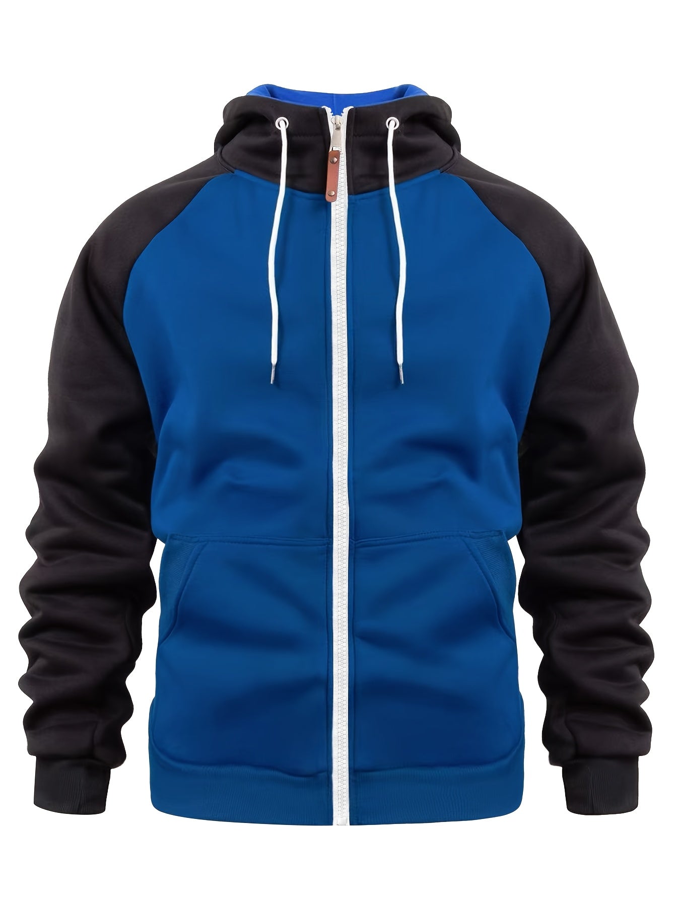 Տղամարդու ոճային գունային բլոկներով վերնաշապիկ՝ առօրյա, կայծակաճարմանդով և գլխարկով սվիտեր՝ առջևի գրպաններով, երկար թևքերով և երիզներով՝ շագանակագույն և սև դիզայնով, հարմարավետ աշնանային և ձմեռային հագուստի համար։