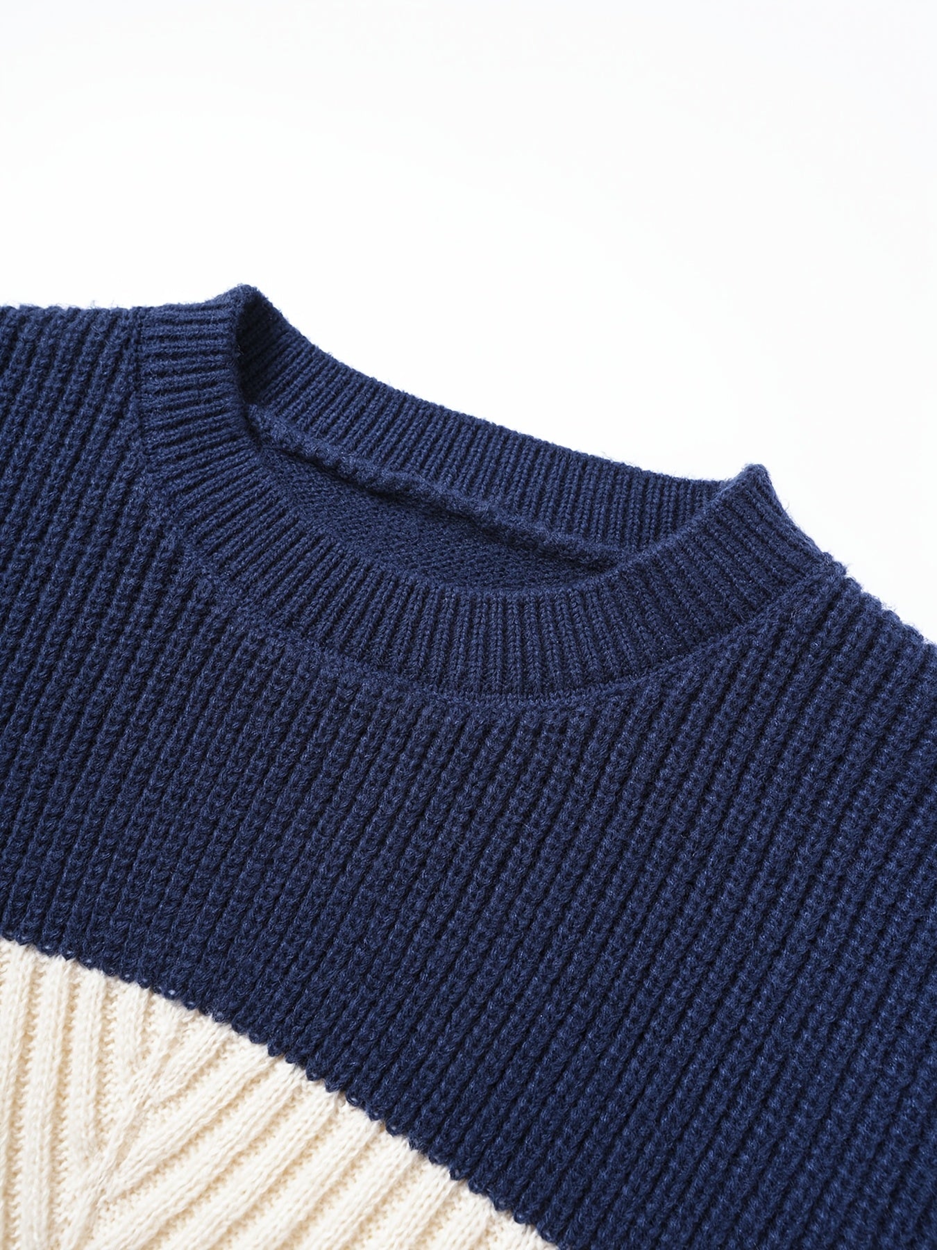 Men's Fashion Color-Block Striped Crew Neck Long Sleeve Casual Pullover, Trendy Elastic Warm Knitwear for Winter Outdoor Activities