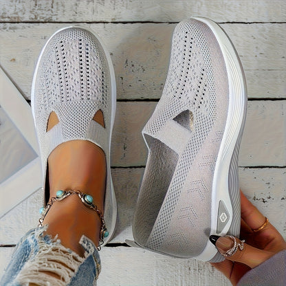 Women'S Breathable Mesh Slip-On Sneakers - Comfortable Low-Top Casual Shoes with Soft Rubber Sole, Black & White Design, All-Season Wear, Casual Footwear | Breathable Mesh Shoes | Durable Rubber Sole