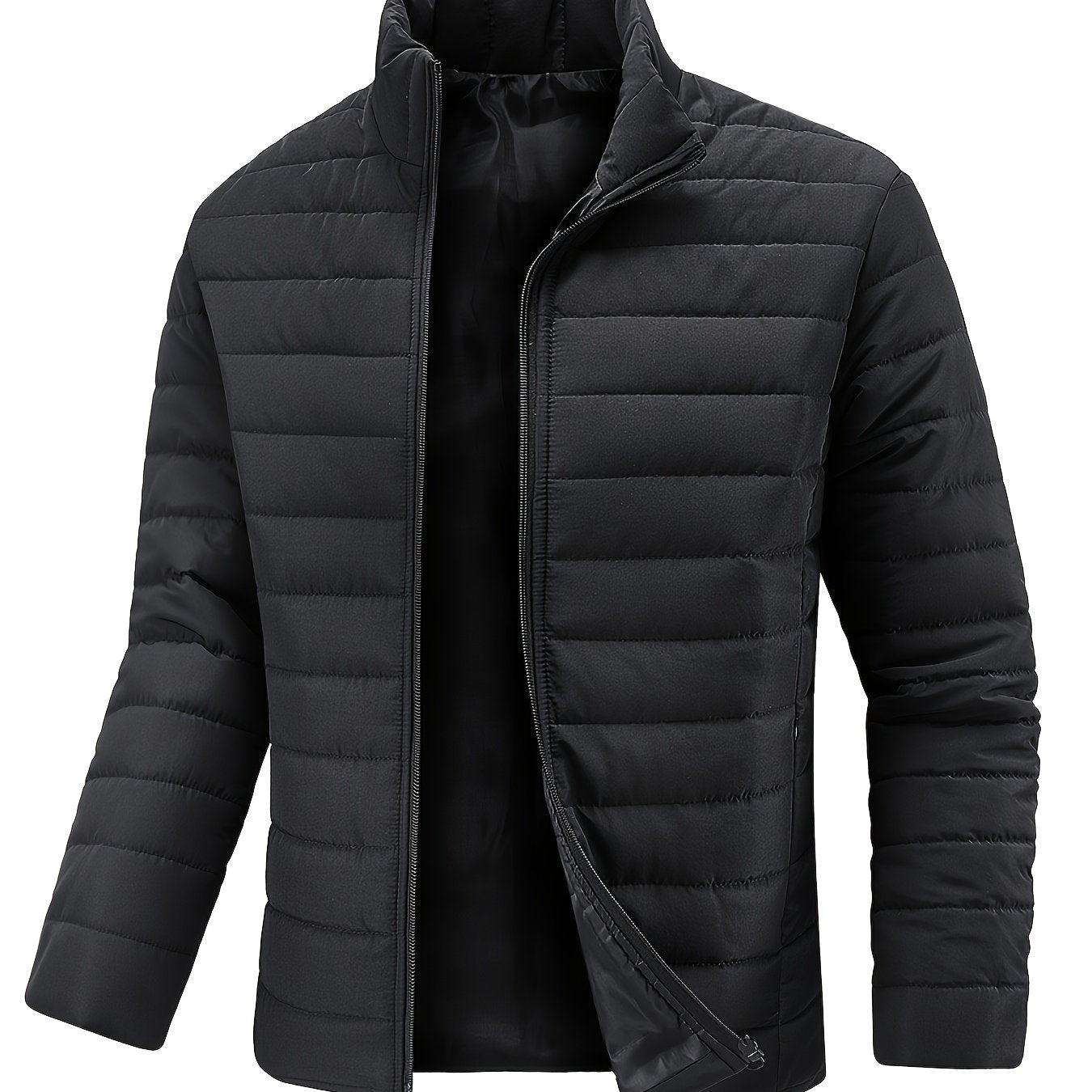 Lightweight Black Quilted Jacket for Men, Featuring a Fashionable Collar And a, Available in Plus Sizes - ayq