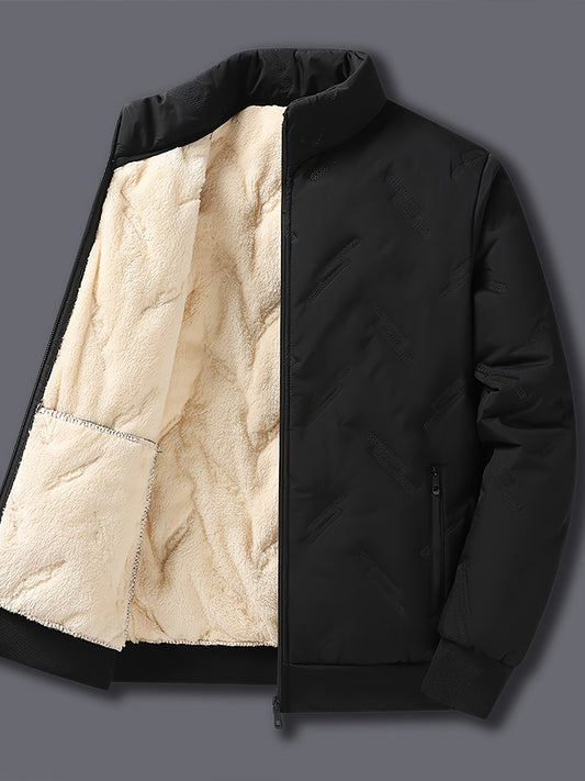 Men's Casual Warm Fleece Lined Jacket, Chic Zip Up Coat for Fall Winter