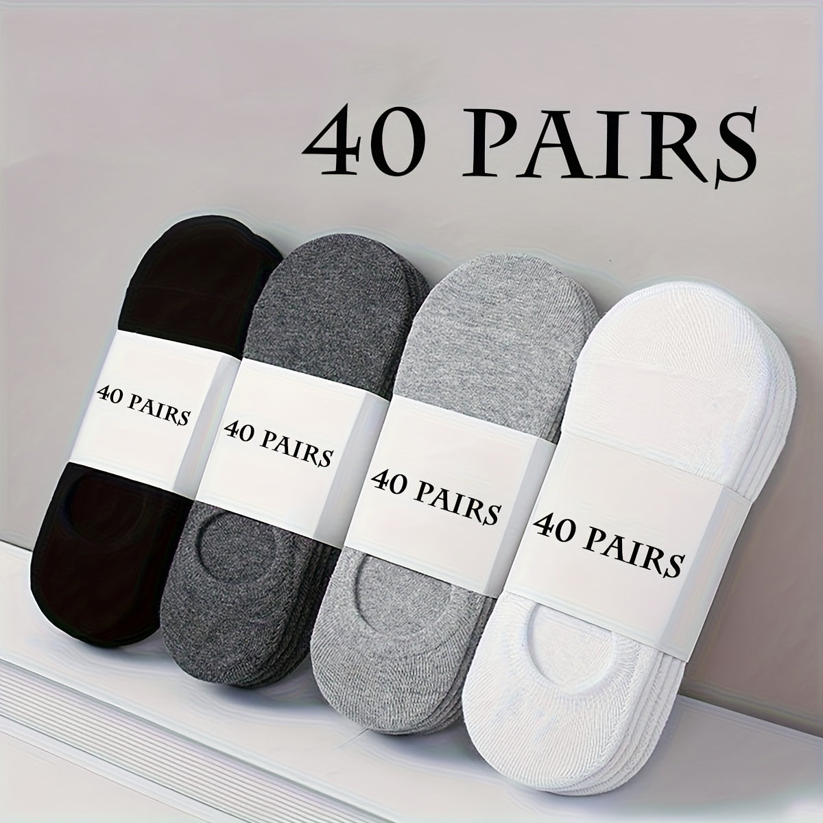 40 Pairs Men'S & Women'S Invisible Boat Socks - Breathable, Lightweight Running & Sports Socks with No-Show Design, Polyester Knit Fabric, Solid Colors (Gray, White, Black), Everyday Leisure Socks | Solid Color Socks | Lightw