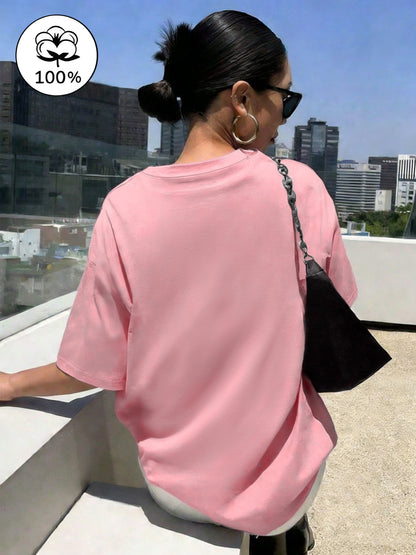Women's 100% Cotton Short Sleeve Casual T-Shirt with Geometric Print