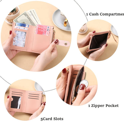 Women'S Stylish Short Wallet with Multiple Zippers, Large Capacity, Foldable, Multifunctional Mini Handbag, Multiple Card Slots for Credit Cards, ID, And Passport.