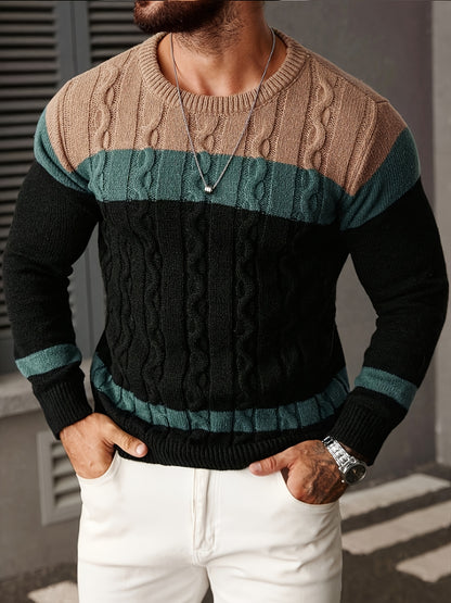 Տղամարդու գունավոր թվիդից տրիկոտաժե սվիտեր, կլոր օձիքով, երկար թևքերով, գունավոր տրիկոտաժե, բաց մոխրագույն՝ գործնական և առօրյա զբոսանքների համար