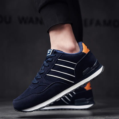 Men's Trendy Solid Old School Style Sneakers, Comfy Non Slip Casual Lace Up Shoes For Men's Outdoor Activities