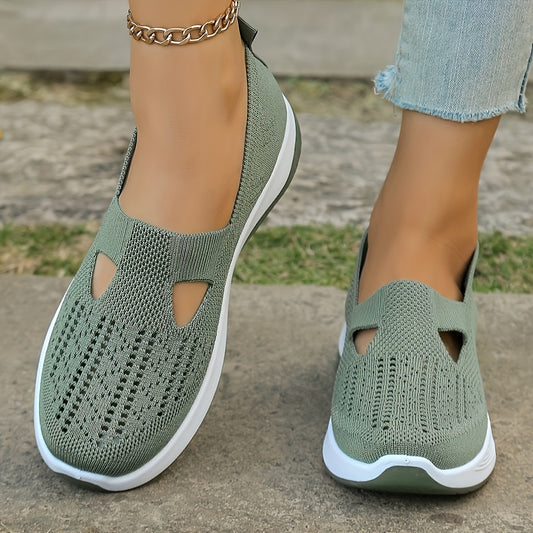 Women's Breathable Mesh Sneakers - Comfort Slip-On Walking Shoes, Soft PVC Sole, Fabric Insole & Lining, Stability Support for Spring/Summer Outdoor Casual Wear, Spring Summer Footwear|Cut-Out Patterns|Fabric Upper Shoes