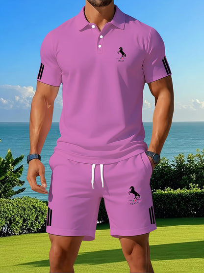 Men's Summer Casual Shirt and Shorts Set with Printed Design
