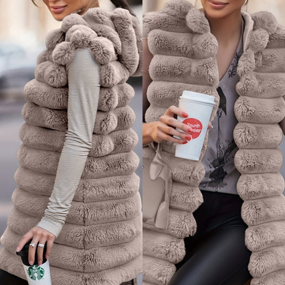 Women'S Cozy Faux Fur Hooded Vest - Sleeveless, Black, Casual Style, Perfect for Fall/Winter, Casual Winter Wear | Hooded Vest | Soft Texture Vest