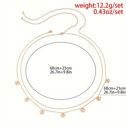 A Set Of 2 Fashionable Golden Butterfly Waist Chains, Suitable For Women To Wear As Sexy Belly Body Jewelry For Daily Use Or As A Gift.