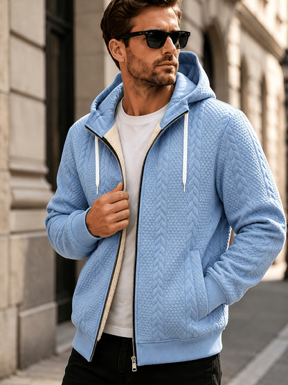 Men's Thickened Hooded Jacket with Cable Knit Embossing