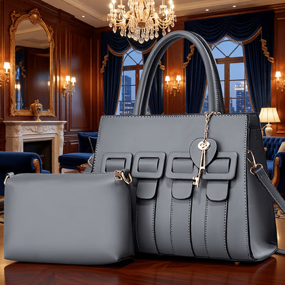 Women’s Faux Leather 2-Piece Bag Set - Crossbody & Tote