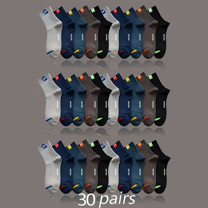 5/10/15/20/30 Pairs SP Letter Graphic Unisex Crew Socks, Breathable Mid-Calf Sports Socks, Men'S Women'S Thin Socks for Outdoor and Home Wear, Polyester 95% Spandex 5% Knitted Hollow Out Letter Pattern Couple'S Ankle Socks