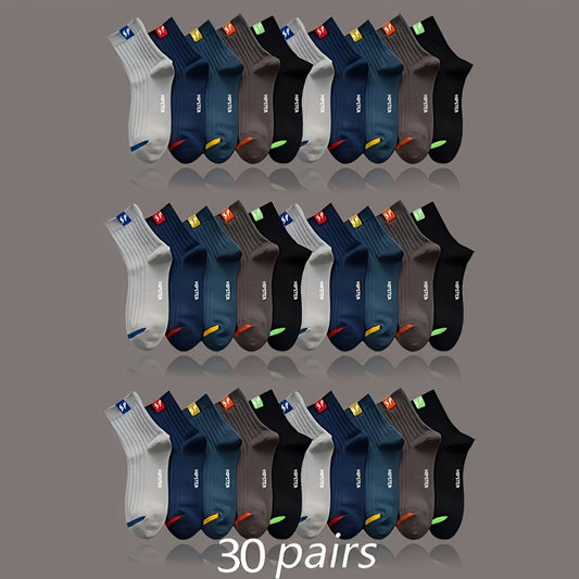 5/10/15/20/30 Pairs SP Letter Graphic Unisex Crew Socks, Breathable Mid-Calf Sports Socks, Men'S Women'S Thin Socks for Outdoor and Home Wear, Polyester 95% Spandex 5% Knitted Hollow Out Letter Pattern Couple'S Ankle Socks