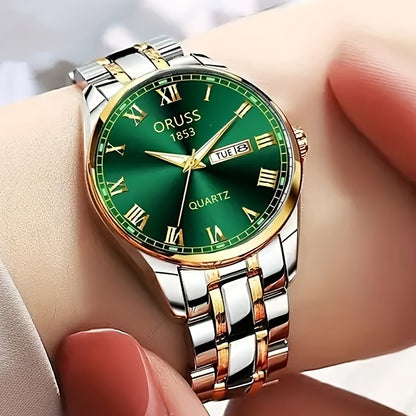1pc Elegant Ladies' Quartz Wrist Watch, Luminous Dial, Classic Calendar, Roman Style, Stainless Steel Band, Alloy Case, Non, Non-Rechargeable Battery - Fashion Timepiece