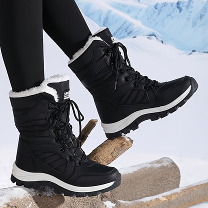 Ladies' winter leisure outdoor warm hiking boots, adorned with geometric texture patterns, suitable for winter tourism and outdoor activities in cold weather