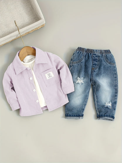 Boys' Cotton Blend Shirt and Jeans Set for Fall/Winter